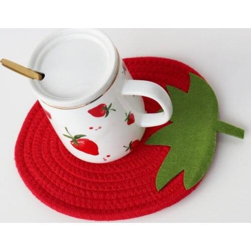 Strawberry Fruit Placemat for Dining Table Drink Tea Coaster Cup Dish Drying Mat Pad Cotton Pot Holders Home Kitchen Decor