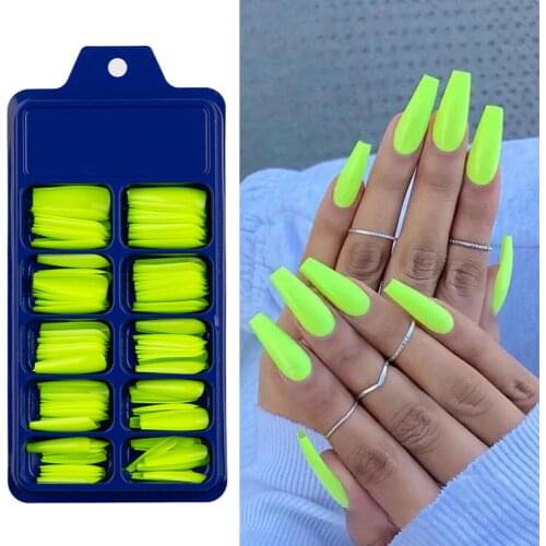Muti-color New 100pcs Professional Fake Nails T-Shape Candy Color Ballet Nails Long Acrylic Nail Tips 10 Size Nails with Box