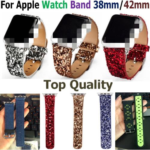 Hot COMLYO PU Leather Band for Apple Watch Strap Wrist Christmas Luxurious Shiny Glitter Power Bracelet for Apple Watch Bands