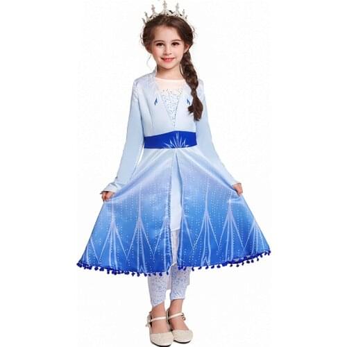 Long Sleeve Snow 2 Costume Cosplay Princess Children Birthday Party Prom Evening Infant Summer Dress Kids Vestidos Girls Clothes