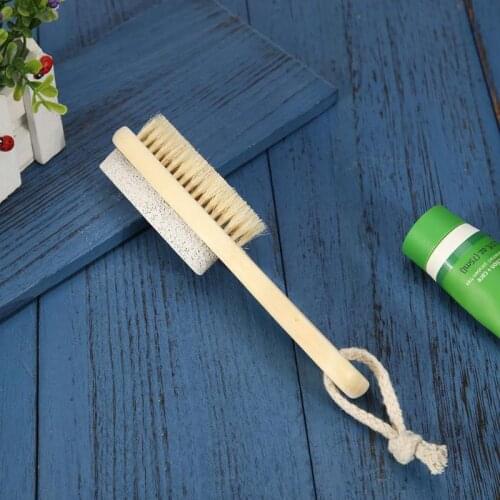 Wood Handle Pumice Stone Foot Brush Scrubber Feet Exfoliating Dead Skin Remover Massage Pedicure Tool Foot Care Foot Brush