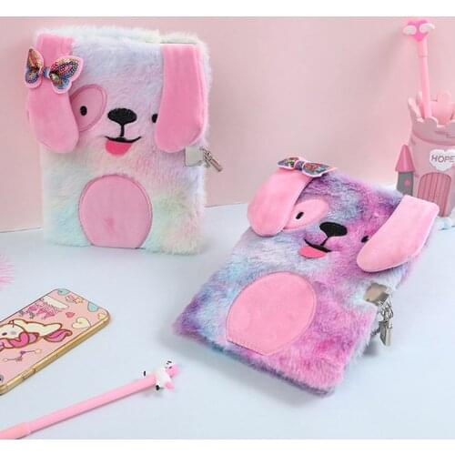 1 Pcs Cute Embroidery Fold Notepad Colorful Animal Plush Notebooks With Lock Girl Portable Travel Diary Planner Stationery