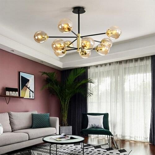 LED Vintage chandelier E27 Round Glass Ball Light for living room bedroom Kitchen tree branch chandelier Decoration Fixtures