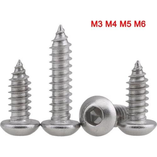 304 Stainless Steel Round Head Allen Tapping Wood Screw Pan Head Hex Hexagon Socket Button Head Self Tapping Screws M3 M4 M5 M6