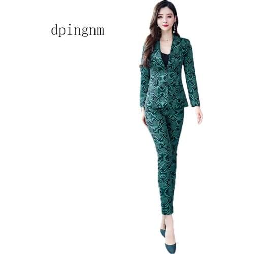 Breasted Women Pant Suit Light Green Notched Blazer Jacket & High Waist Pant 2019 Spring Office Wear Women Suits