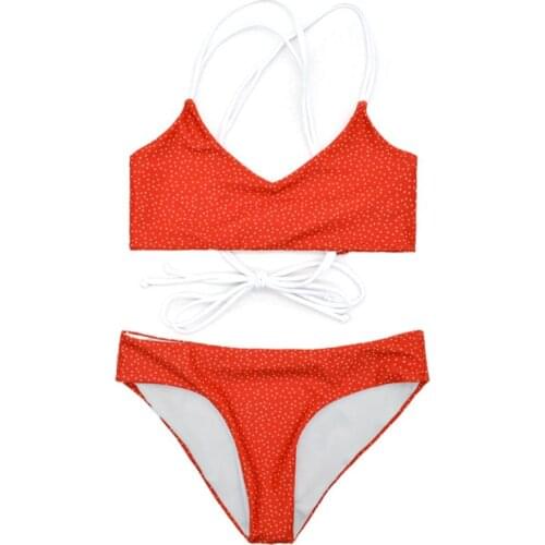 H9ED Women Polka Dot Printing Swimwear Padded Push up 2 Piece Bikini Sets Swimsuits Beautiful Back Lanyard Outdoor Beach Suit