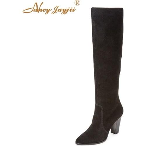 Winter Women Shoes Adult Boots Ladies knee-High Super High Square Heel Solid Round Toe Mature Fashion Nancyjayjii Leisure 2019