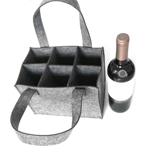 1pc Wine Handbag Storage Bag Felt 25*18*16cm 6-Grid Beer Wine Protective Handbag Storage Bag For Wedding Party Camping