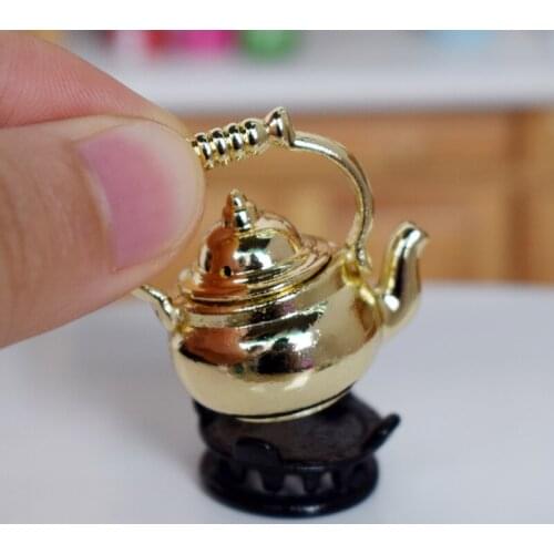 1PCS Vintage Miniature Boiling Water Kettle 1/12 Dollhouse Pretend Play Kitchen Toy Accessories