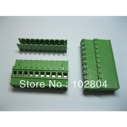 10 Pcs Pitch 5.08A 5.08mm Screw Terminal Block Connector Pluggable Type 10way/pin Angle-pin 2EDCD-5.08A-2EDCR Green HOT Sale
