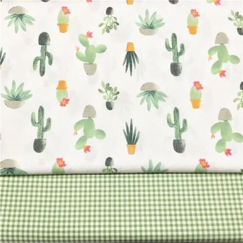 160CM*50CM DIY Cotton Fabric Patchwork Tissus Cloth Crib Kids Bedding Cushions Apparel Dress Quilting Decor Green Cactus Printed