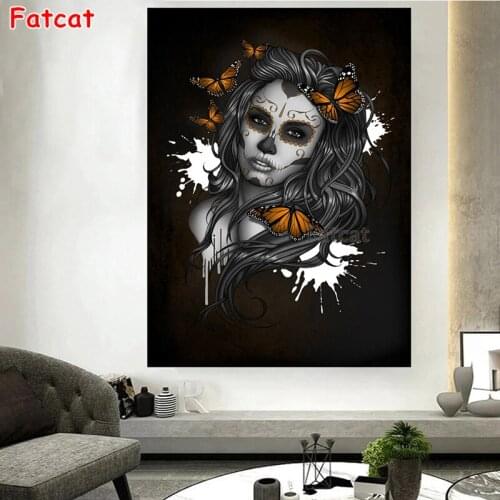 5D Diamond Painting Skull Girl Butterfly Square Diamond Embroidery Mosaic Picture Of Rhinestone Art Cross Stitch Decor PP1835