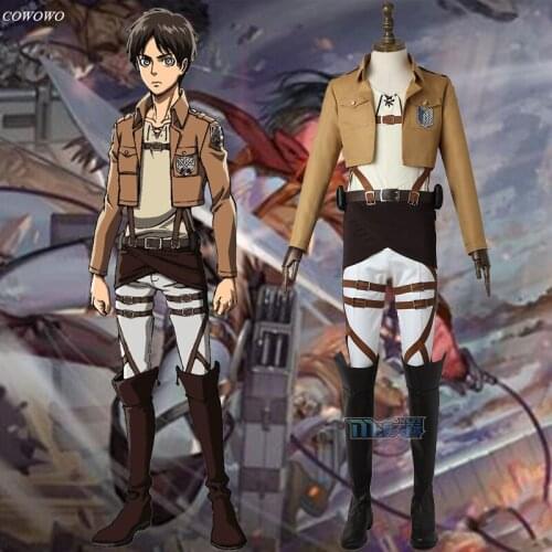 Anime! Attack on Titan Eren Jaeger Scout Regiment Battle Suit Uniform Shingeki no Kyojin Cosplay Costume Halloween Outfit NEW
