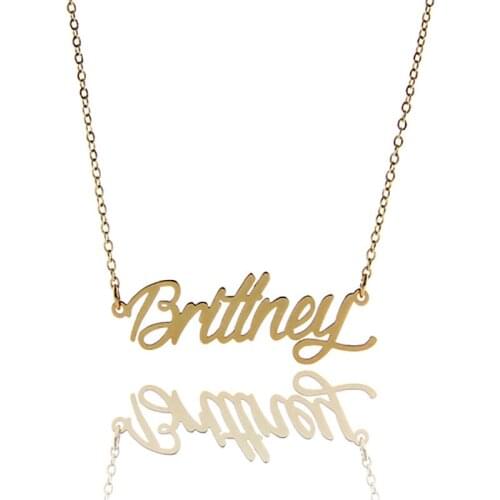 Brittney Name Necklace Pendant for Women Script Alphabet of Gold Color Stainless Steel Popular Nameplate Jewelry NL2405