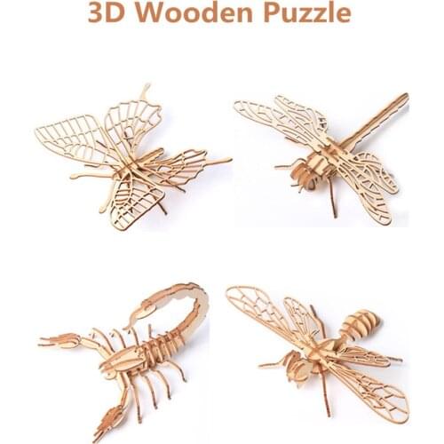 Baby Toys Montessori DIY Wooden 3D Puzzle Jigsaw Insect Animal Handmade Educational Assembly Toys Gifts for Children Kids
