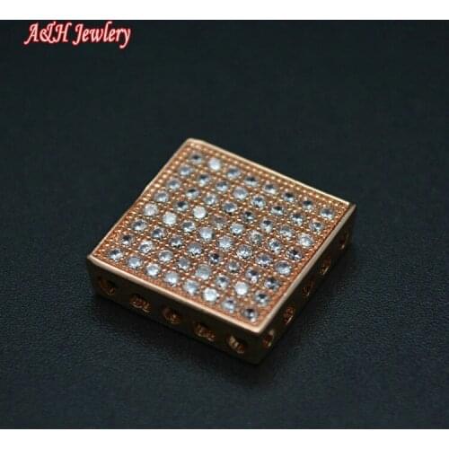 DIY Findings Rose Gold Color Pendant Full Of CZ Beads Setting Square Shape Charms For Jewelry Making Materials 10pc/lot