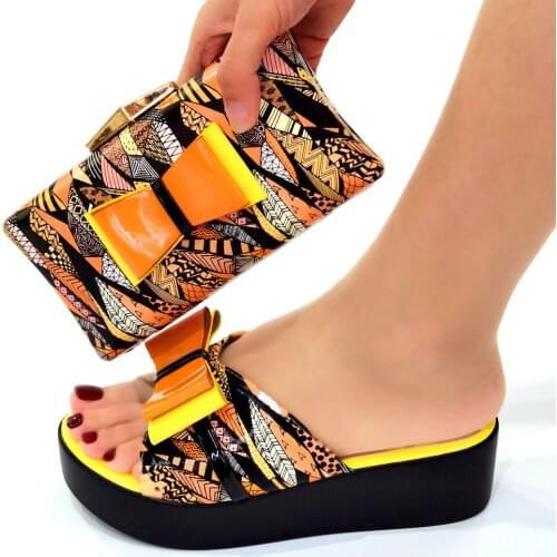 Doershow Nice Looking African Women Matching Italian Shoe and Bag Set yellow Italian Shoe with Matching Bag for Wedding SOU1-8