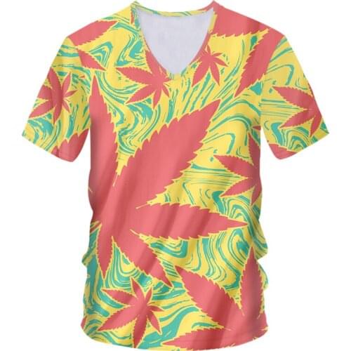 IFPD EU Size New Fashion V-Neck T-shirt 3d Weed Printed Colorfull Maple Leaf Tshirt Unisex Mens Short Sleeve Tees Tops Hiphop