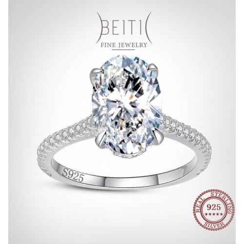 Beitil Top Quality Real 925 Sterling Silver Luxury Ovai Clear Zircon Rings For Women Classic Luxury Wedding Accessories Jewelry
