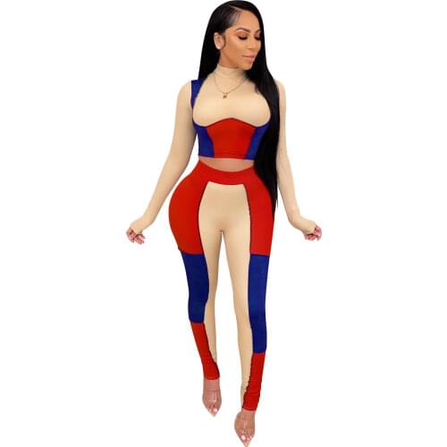 Zoctuo Outfits Set For Women Long Sleeve Two Piece Set Color Slim Set Patchwork Sexy Tight Sexy Skinny Club Party Tracksuit