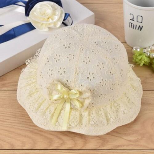 Caps Children Summer Panama Hollow Caps Baby Girls Fisherman Hat Kids Girls Bowknot Pearl Hat Fashion Baby Bucket Sun Hat Floral