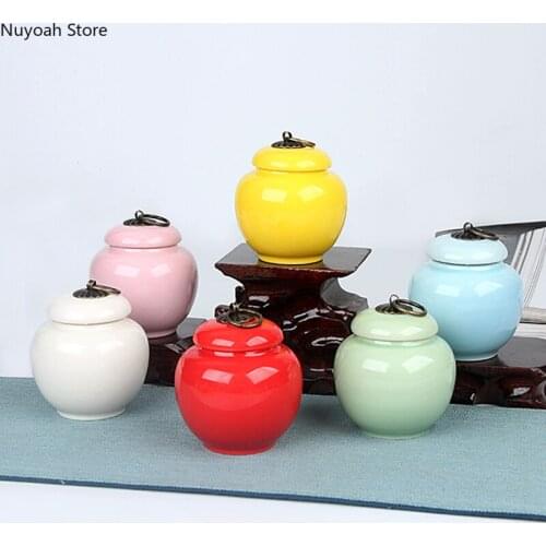 Copper Buckle Mini Ceramic Tea Caddy Portable Sealed 70ml Small Ginger Caddy Tea Set Storage Bottle Kitchen Bar Supplies