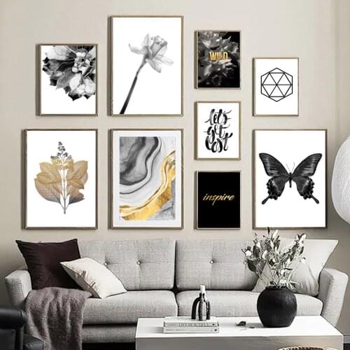 Minimalist Plant Flower Butterfly Fluid Art Wall Canvas Painting Nordic Posters And Prints Wall Pictures For Living Room Decor
