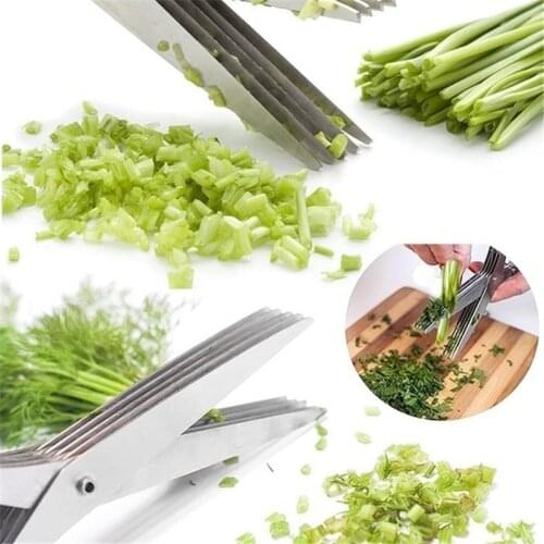 Multi-functional Stainless Steel Kitchen Knives 5 Layers Scissors Sushi Shredded Scallion Cut Herb Spices Scissors Cooking Tools