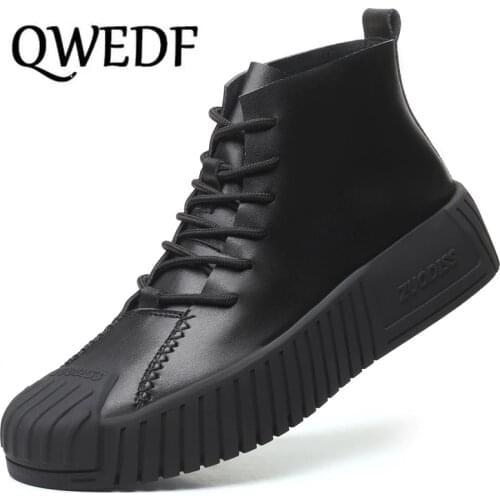 QWEDF 2019 Hot Brand Mens Boots Genuine Leather Winter Autumn Shoes Motorcycle Mens Ankle Boot Oxfords Shoes X11-80