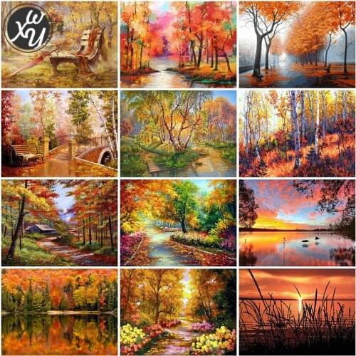 Full Drill Painting Kit Autumn Landscape Diamond Art Mosaic Scenery Round Square Rhinestones Stitch Embroidery Accessories Decor