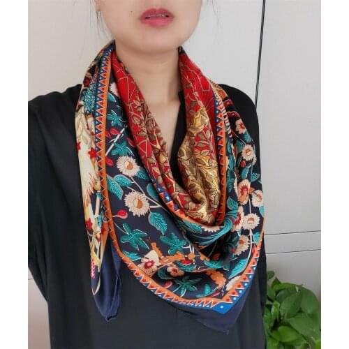 Oversized 100% Silk Scarf Square Print Shawl Wraps Party Cape Beach Sunscreen Stole Shiny Smooth 110CM