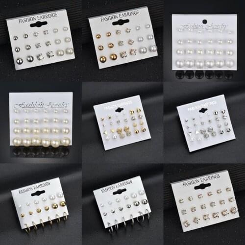 Modyle 2021 New Pearl Earrings Set Bohemian Fashion Female Jewelry Geometric Crystal Heart Drop Earrings for Women