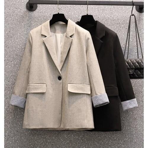 Obrix Female Office Lady Straight Suit Jacket V-Neck Full Sleeve Formal Casual Style Streetwear Outerwear for Women