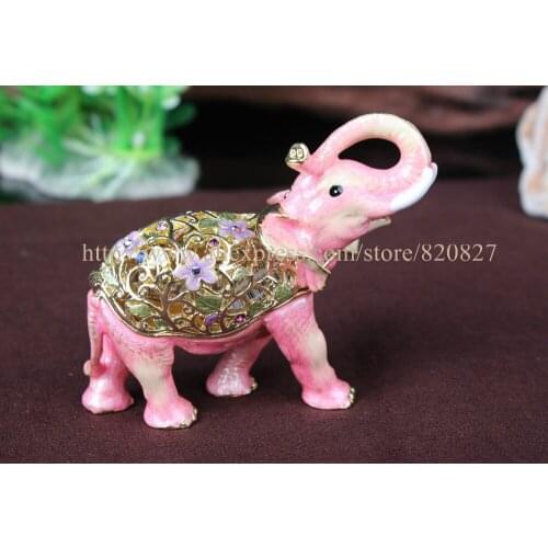 Pewter Antiqued Flowered Elephant Jewelry Trinket Box New Design Elephant Trinket Box Home Decorative Jewelry Box