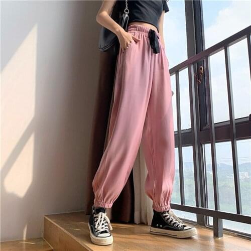 Casual sports pants womens summer 2020 Fashion girls elastic high waist loose cropped trousers harem lantern pants women