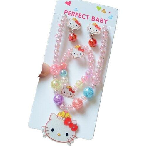 Sanrio Hello Kitty 2021 new childrens bracelet necklace ring set earring clip set cartoon childrens birthday gift