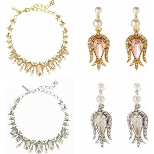 2019 Amybaby Luxury Vintage Pearls Crystal Womens Tassles Drop Earring Necklace Jewelry For Party