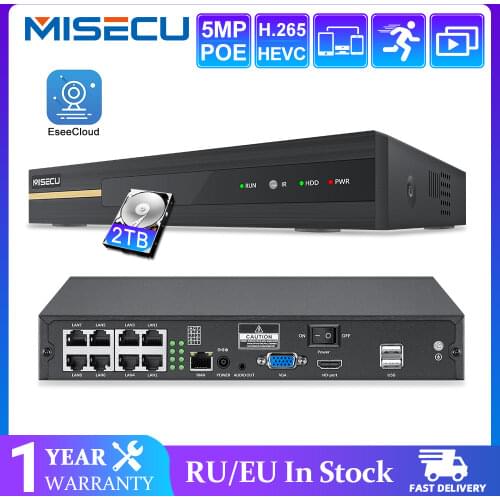 Misecu 4k Ultra HD POE NVR Video Recorder 5MP 8MP H.265 For 48V IP Camera CCTV System P2P Network Security Surveillance Camera