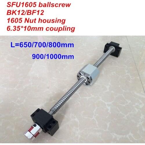SFU1605 - 650 700 800 900 1000mm ballscrew + BK12/BF12 + Nut housing + 6.35*10mm Coupler RM1605