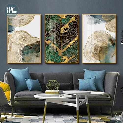 Nordic Golden annual rings Golden leaves Picture Wall Poster Modern Style Canvas Print Painting Art Aisle Living Room Decoration