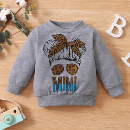 Little Girls Spring Autumn Hoodie, Toddlers Bow Head Portrait Letter Printing Long Sleeve Round Collar Tops Casual Clothes