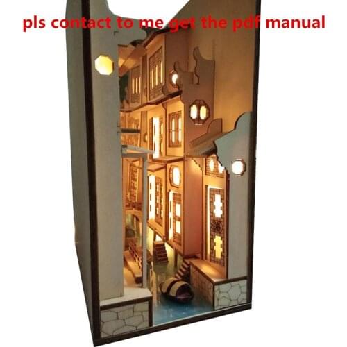 Street Rear Lane Bookcase 3D DIY Wooden Assembled Model Bookshelf With Light for Home Office Decor - Wuzhen