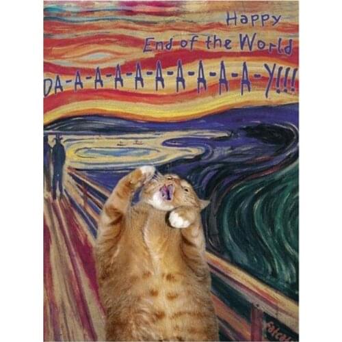 Full Round New 5D DIY Animal "Scream Cat" Embroidery Cross Stitch Rhinestone Mosaic Diamond Painting Wall Decor Gift FH855