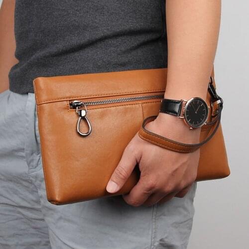 MAHEU High Quality Causal Men Genuine Leather Day Clutch Fashion Envelope Bag Wrist Bag Hand Purse With Wristlet Big Clutches