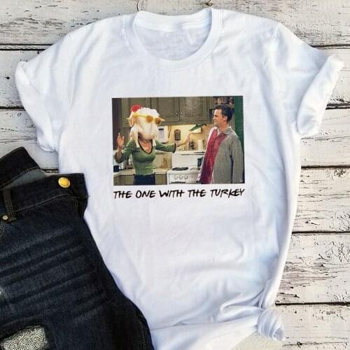 The One with The Turkey Friends TV Show Tshirt Women Thanksgiving 2020 Vintage Harajuku Shirt Turkey Clothes Oversized