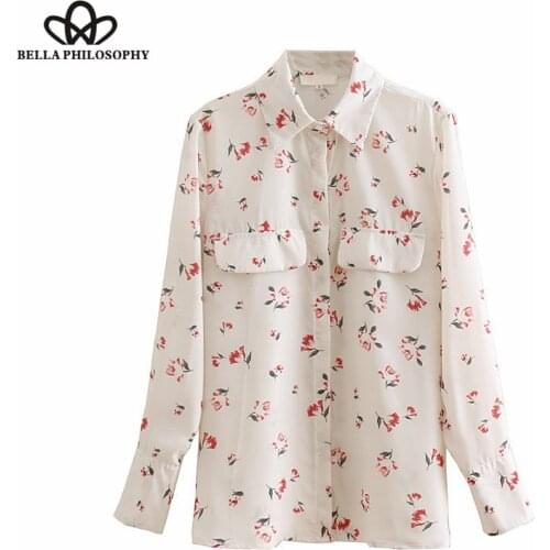 Bella Philosophy Vintage Chic Floral Print Tops Shirts Lapel Collar Long Sleeve Streetwear Ladies Blouses Casual Blusas Mujer