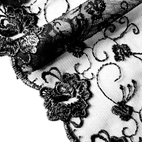 10M Lace Trim Peony Floral Embroidered Scalloped Black Mesh Tulle 11cm Wide Fabric Ribbon High Quality