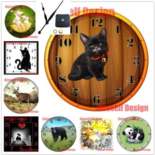 2020new 5d diamond embroidery full set with clock cat 5d diamond painting full with clock animal rhinestone pictures diamond art