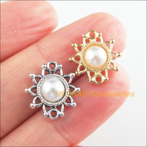 30 New Sun Flower Charms Tibetan Silver Tone & Gold Color Retro White Acrylic Connectors 14x15mm