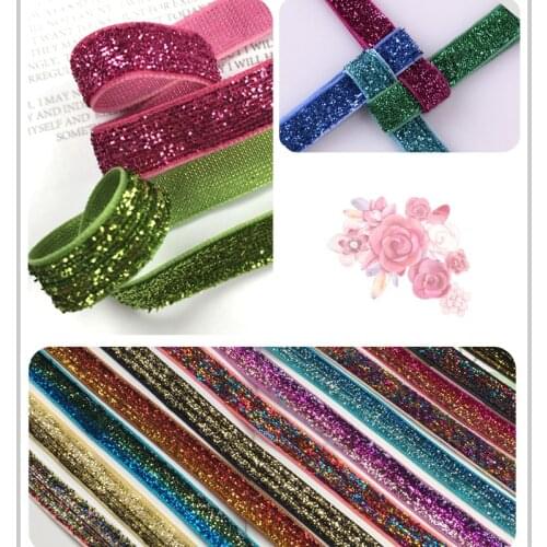 3/8" 9mm 20 yards no elastic metallic glitter velvet ribbon fabric craft DIY headband fabric（12 colors